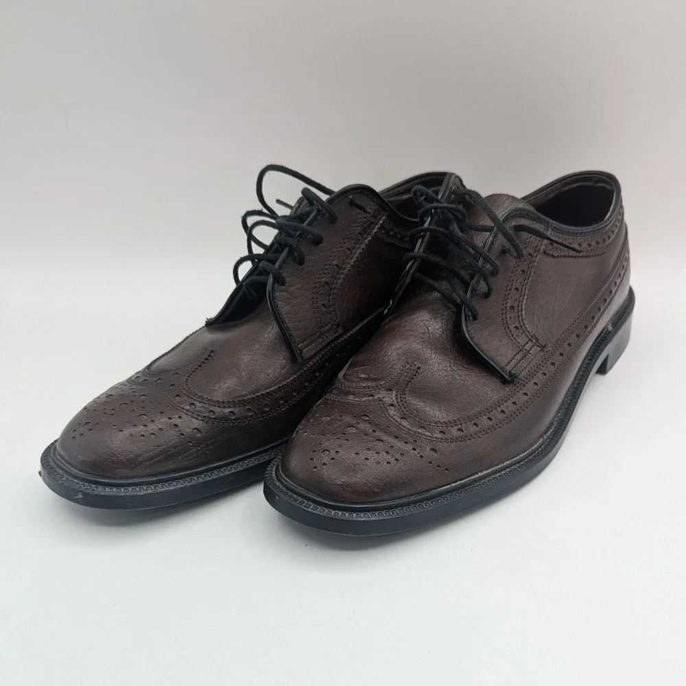 Mens Dark Brown Wingtip Oxford Brogue Dress Shoes Size 7.5 D 17006 Round Toe
